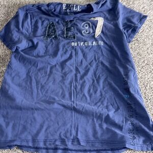 American Eagle Mens Crewneck Tshirt Size L Blue Graphic Print AE 97 Logo Casual